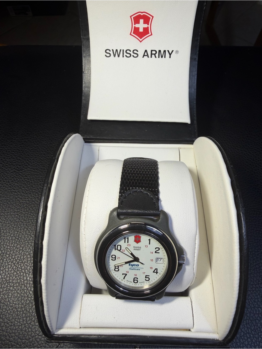 Victorinox Swiss Army Officer Black Bezel White Face 24Hour Daily Quartz New Box